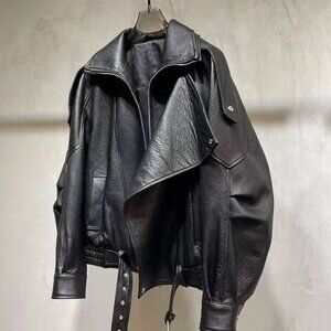 RETRO BIKER! Black PU Leather Moto Jacket